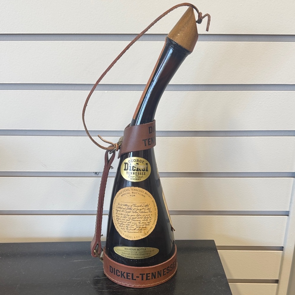 VINTAGE RARE George Dickel Tennessee Souvenir Whiskey Bottle/Leather Harness